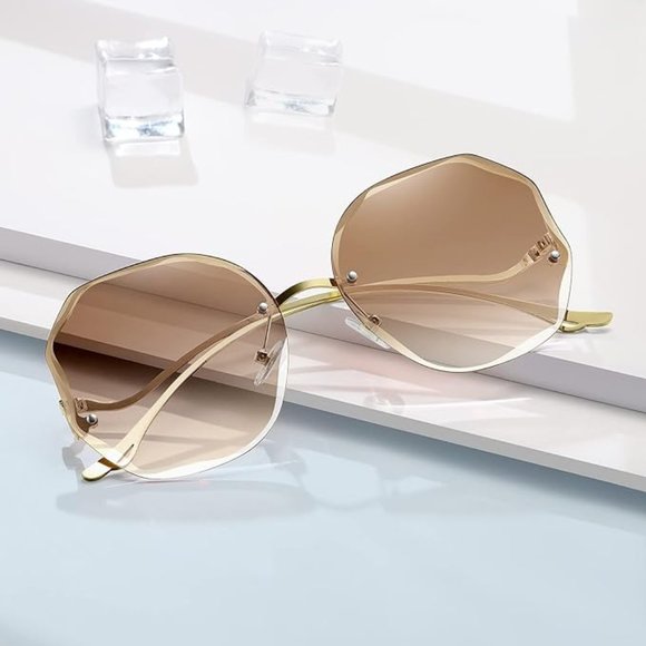 Rimless gradient women\'s vintage sunglasses
